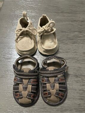 Set of Koala Kids Beige Suede Moccasins size 2 & Brown Sandals size 3